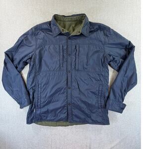 Simms Fishing Men Large Green Blue Reversible Snap Front Outdoor Shirt Jacket